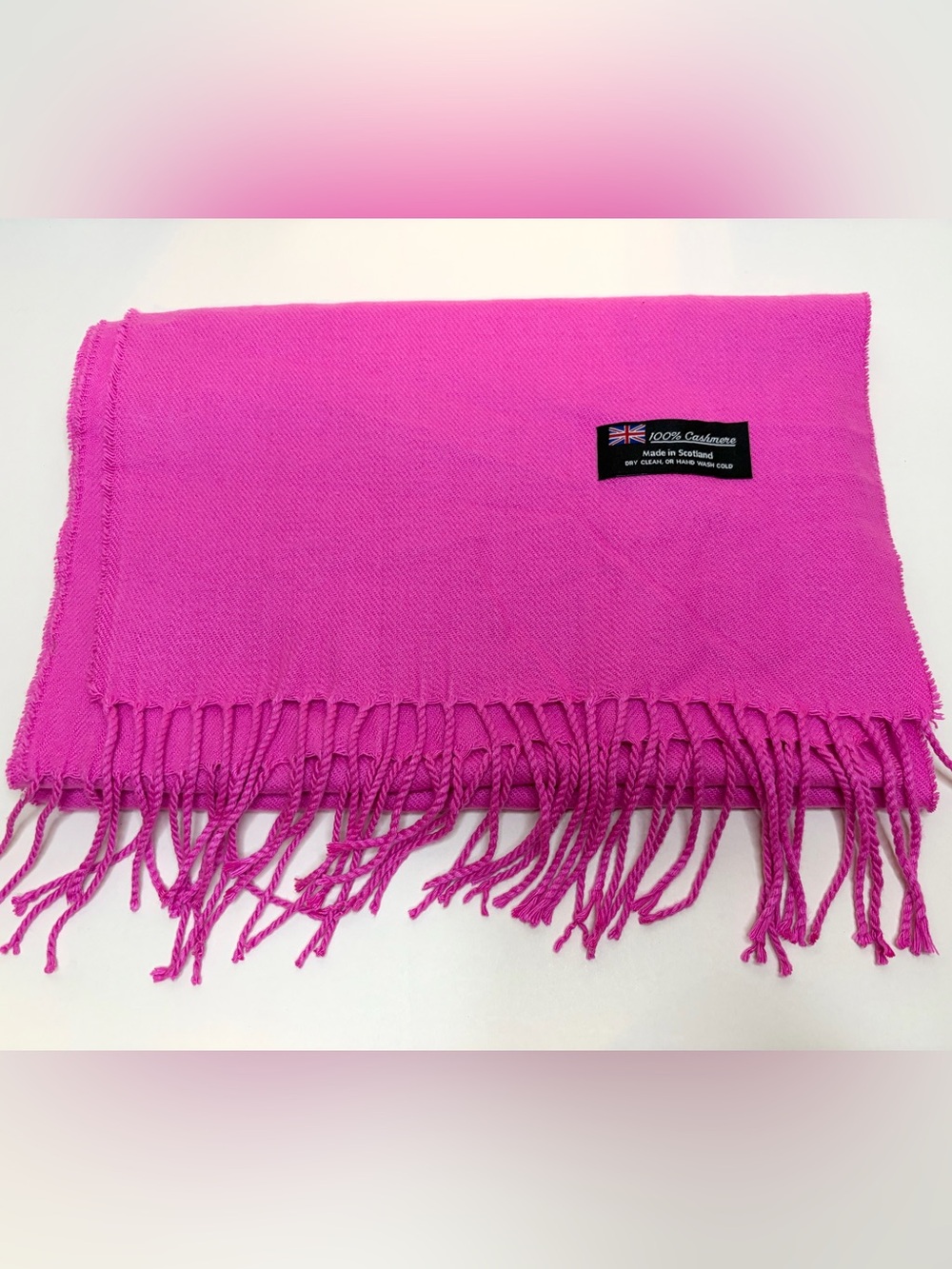100% Cashmere Scarf - Hot Pink Made in Scotland NWOT